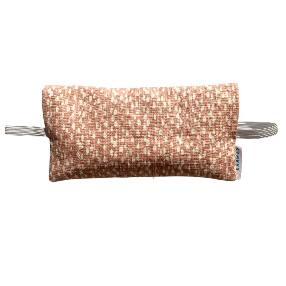 Antifaz semillas, cuarzo, hierbas y aromaterapia palo rosa puntos blancos