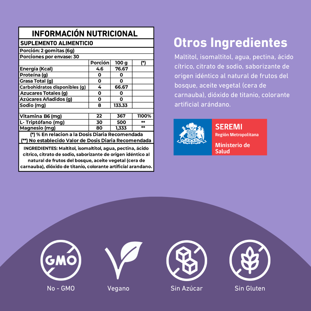 Gomitas Eterna Para Dormir Con L-triptófano, Magnesio Y Vitamina B6:60 Días