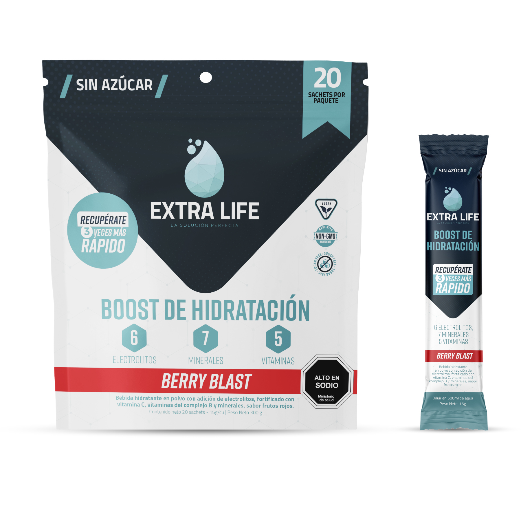 Boost De Hidratación Extra Life 60 Sachets Berry Blast