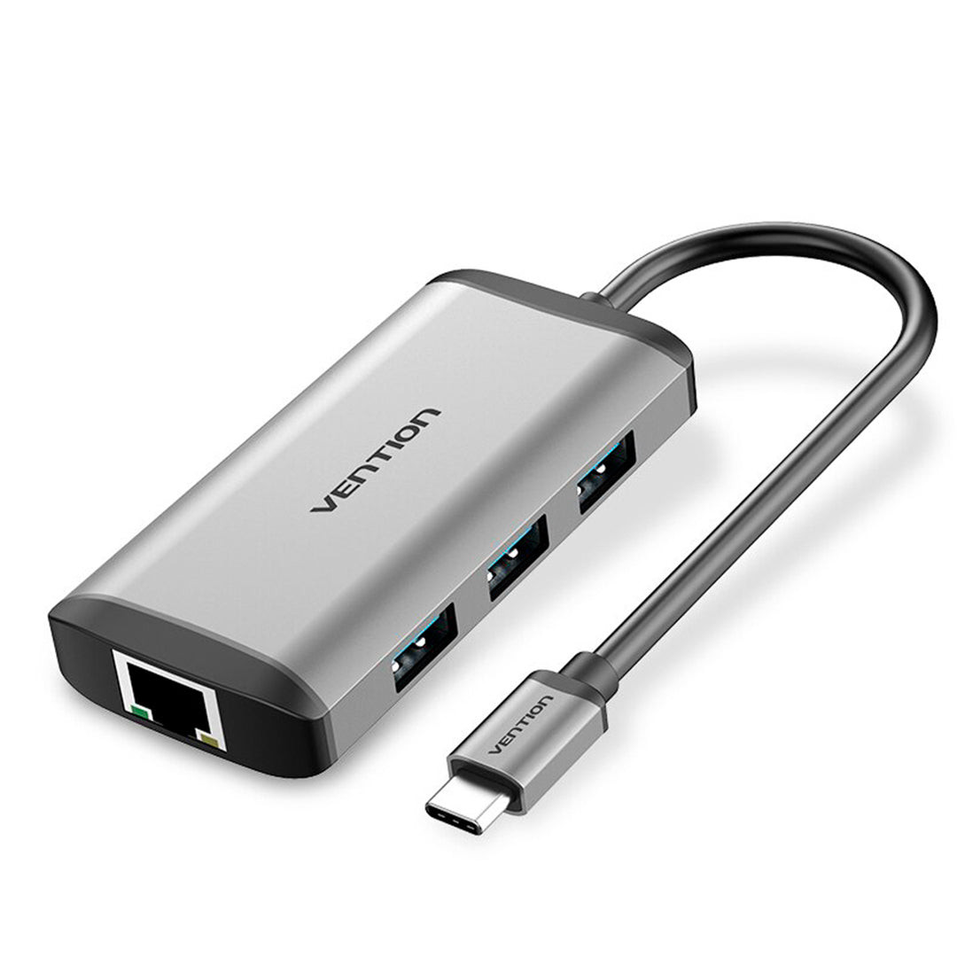 ADAPTADOR VENTION A USB-C A USB 3.0 X 3 HDMI/RJ45/PD NEGRO