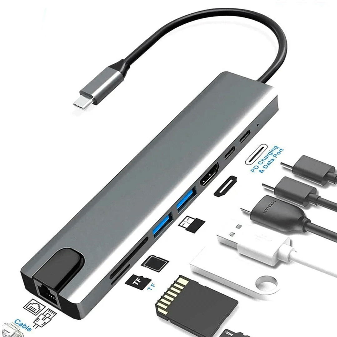 Adaptador genérico usb c hub 8 en 1 Generico