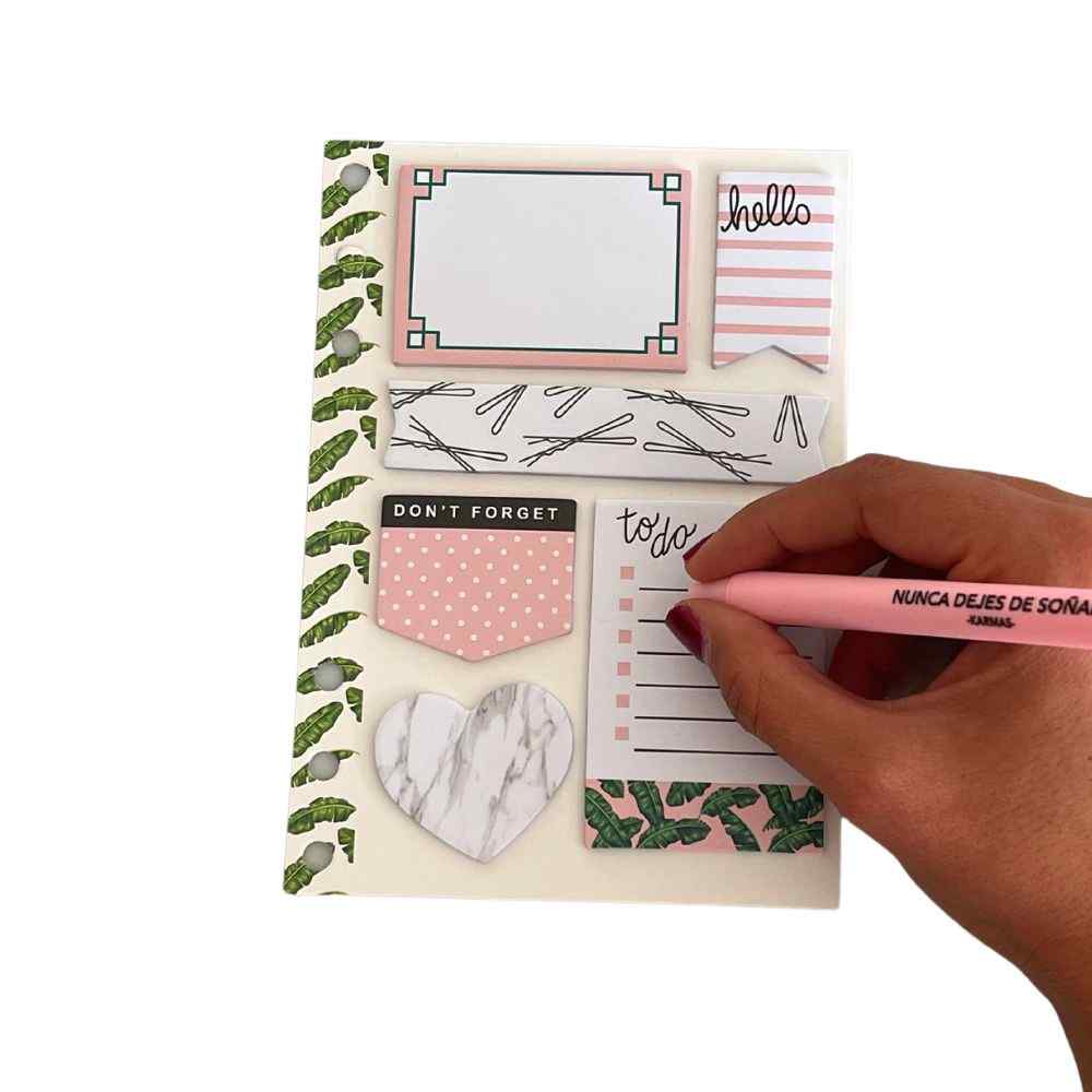 Set notas adhesivas post it Hello Monstera Verde y Rosado