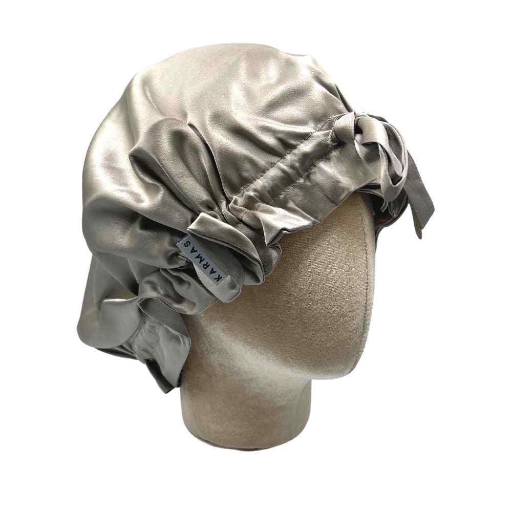 Turbante doble capa de Seda Mulberry con borde ajustable Gris