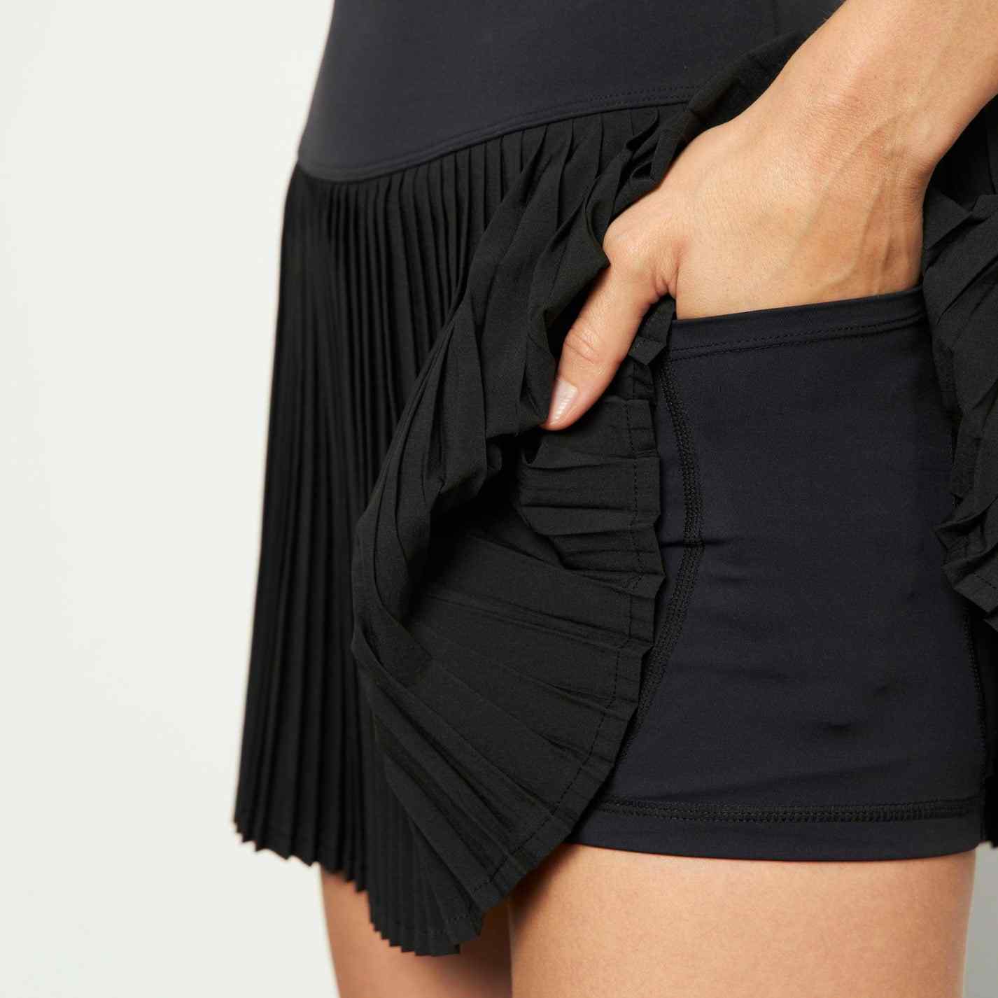 Falda Short Tiro Alto Plisada Negro S